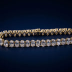 Tennis bracelet of oval-cut lab-grown diamonds set side by side in gold