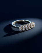 Gold ring with a wide rectangular panel set with two rows of cognac lab-grown diamonds