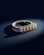 Gold ring with a wide rectangular panel set with two rows of cognac lab-grown diamonds