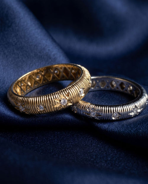 Gold ring with a small cluster of twelve round lab-grown diamonds