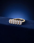 Gold ring with a wide rectangular panel set with two rows of cognac lab-grown diamonds