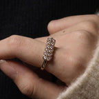 Gold ring with a wide rectangular panel set with two rows of cognac lab-grown diamonds