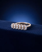Gold ring with a wide rectangular panel set with two rows of cognac lab-grown diamonds