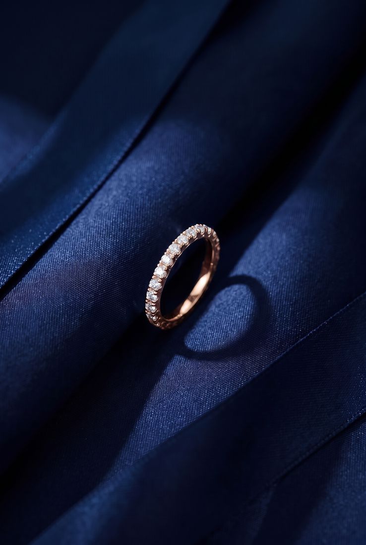 Fine gold pavé band set all around with small round lab-grown diamonds